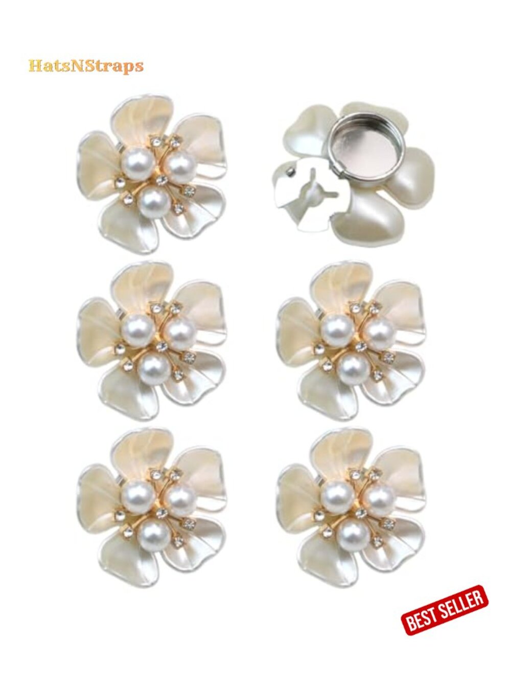 6 Pcs Crystal Pearl Button Covers Decorative Rhinestone Clip-On Shirt Buttons
